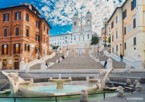 Picture of famous Spanish Steps with fountain Rome Italy